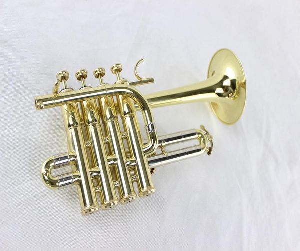 Trompeta de marcado de alta calidad Piccolo BB Tono B Cuerpo de latón plano Gold Instrumento musical profesional de instrumentos musicales con boquilla1410330