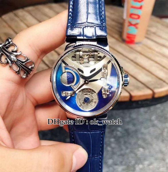 Marine Marine Mega Yacht 44mm 6319305 Automatic Mens Watch Blue Calan Silver Case Nouveaux messages de sport Blue Leather Stra9581507