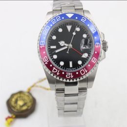 Hoogwaardige Master II 116710 Automatisch mechanisch Watch Blue Red Bezel Roestvrij staal Silver Dial Bracelet Men's256s