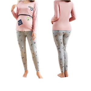 Hoge kwaliteit moederschap ondergoed borstvoeding katoen pyjama voor zwangerschap vrouwen tops + broek moederschap nachtkleding D0059 LJ201119