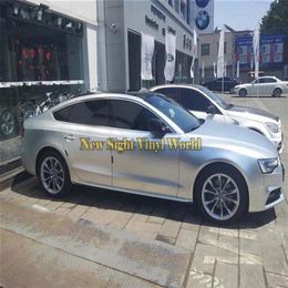 Hoge Kwaliteit Mat Satijn Chroom Metallic Zilver Vinyl Auto Stickers Folie Wrapping Film Bubble Voor Voertuig Styling Maat 1 52 264D