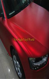 Hoge kwaliteit mat satijn chroom rood vinyl autostickers wrap film folie bubble voor voertuig wrappen 152 x 18mRoll3344365