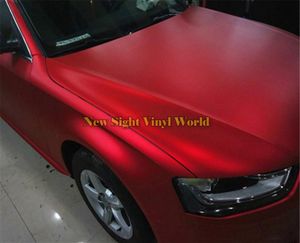 Hoge kwaliteit mat satijn chroom rood vinyl autostickers wrap film folie bubble voor voertuig wrappen 152 x 18mRoll6184274