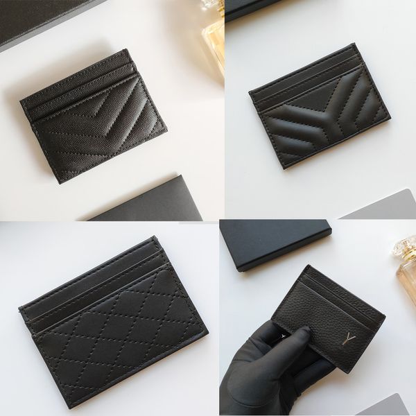 Diseñador de moda mujeres tarjeteros acolchado caviar tarjetas de crédito billeteras cuero negro piel de cordero mini billetera