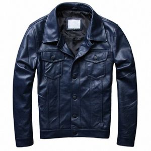 Hombres de alta calidad Chaqueta piloto de cuero genuino Slim Fit Motor Biker Windbreaker Coat Vintage Single Breasted Cow Aviator Jacket y2IE #