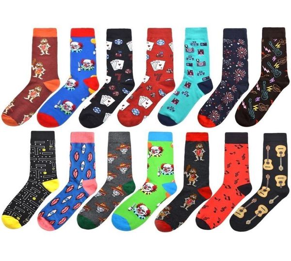 Men de alta calidad Calcetines Happy Socks Novedad 14 Colores Cocantes de payaso de dibujos calzados de guitarra peinados calcetines de algodón Largos hombre 2pcs1pairs7536789