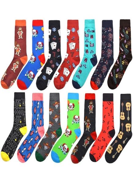 Hommes de haute qualité chaussettes heureuses nouveauté 14Colors dessins animés de guitare clown chaussettes de guitare peigned coton calcitines largos hombre 2pcs1pairs5521634