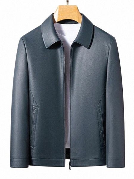 Haute qualité hommes veste en cuir automne nouveaux hommes Busin décontracté peau de mouton revers courts manteau en cuir 584y #