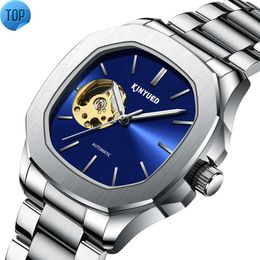 Hoge kwaliteit heren luxe horloge skelet mechanisch horloge roestvrij stalen armband band aangepaste brede horlogeband