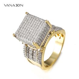 Mannen van hoge kwaliteit ringen brede vierkante 3d punk zirkoon sieraden geplaveid cz kristal glanzend cadeau voor mannelijk 240322