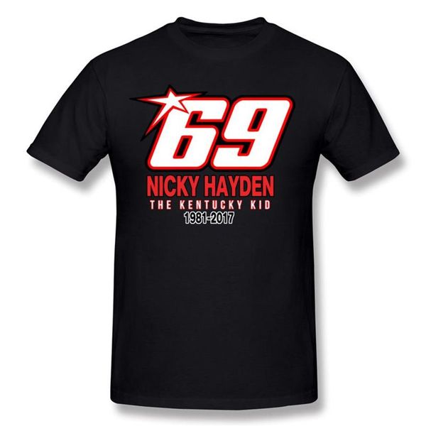 100% de tela de algodón de alta calidad para hombre, camisetas RIP Nicky hayden 69, cuello redondo, pantalones cortos negros, camiseta ajustada de manga s228t