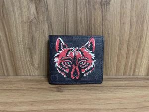 Animal de haute qualité pour hommes courts courte du cuir noir Tiger Red Red Wolf Wollet avec porte-cartes Portefeuille accessoire 0409