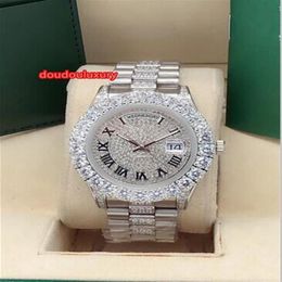 Hoge kwaliteit automatisch mechanisch herenhorloge Prong Set Diamond Bezel Diamond Fashion Watch Dual Calendar Diamond Hiphop Tre217c