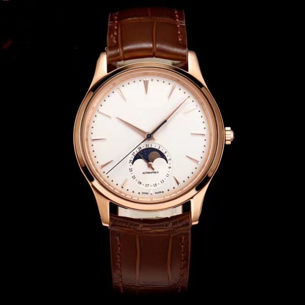 Montre automatique de haute qualité pour homme en or 18 carats Moon Phase Master affichage biphasé comparable à la montre de luxe de loisirs miroir saphir de contre-artisanat de choix