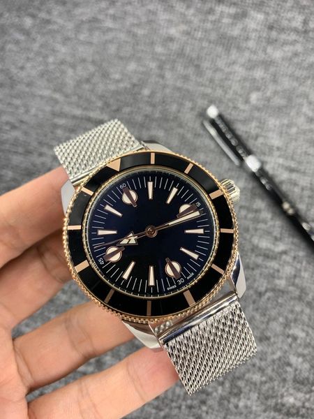 Montre décontractée pour hommes, haute qualité, 46mm, automatique, mécanique, boîte en acier inoxydable, bracelet en maille complète, montre-bracelet de luxe