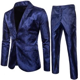 Ensemble de costumes Jacquard classiques de haute qualité 2 pièces Blazerpants Luxury Fashion Business Slim Social Ball Tailcoat S3xl 231227