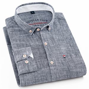 Hoge Kwaliteit Heren Katoen Linnen Shirts Met Lange Mouwen Button Down Zomer Standaard Fit Casual Witte Shirts Comfort Zachte mannen Merk 220224