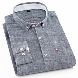 Hoge kwaliteit heren katoen linnen lange mouwen shirts Button down zomer standaard fit casual wit comfort zachte mannen merk 220324