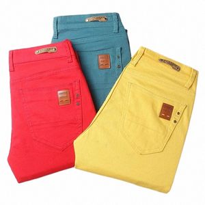 Haute qualité Fi Trend Jeans 2022 Automne Taille moyenne Pantalons décontractés droits Mâle Classique Marque Jaune Rouge Denim Pantalon Q0Kb #