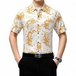 Hoge Kwaliteit Mannen Ijs Zijde Shirts 2023 Zomer Fi China Drag Patronen Tops Mannelijke Afdrukken Zacht Glad Zijde Dr shirts O3wW #