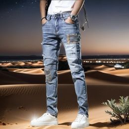 Hoge kwaliteit herenjeans slim fit bedelaar stijl denim broek cargo street fashion patches jeans y2k sexy casual jeans broek 240102