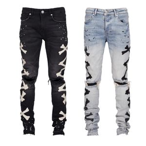 Jeans étirés pour hommes de haute qualité avec design imprimé de créateur jean pour l'homme des hommes noirs vrais sneakers de vêtements