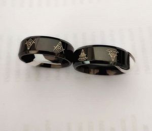 Black Freemason Masonic Master Symbool Rings van hoge kwaliteit heren broederschap Shrine Compass Square Signet Band Ring 8mm roestvrij staal