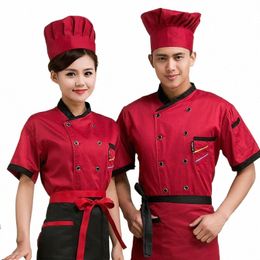 Hommes de haute qualité Summer Service de chef à manches courtes Jackte Hôtel Vêtements de travail Restaurant Vêtements de travail Outillage Uniforme Cook Tops z4mX #