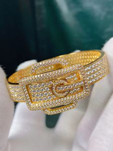 Men Women Bangle Bracelet Fashion Designer 18K Gold Luxury Full Diamond Automatic Clasp 17 cm