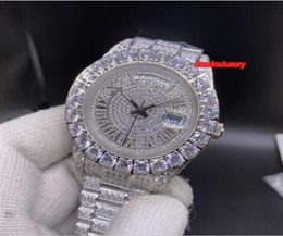 Men de haute qualité Men039 Watch Silver Diamond Diamond en acier inoxydable montre double calendrier Automatique mécanique Business Watch6213552