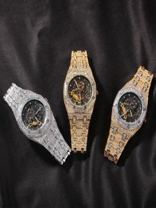 Men de haute qualité Men039s Hip Hop Punk Trend Watch 316L Couvercle de boîtier en acier inoxydable Montres en diamant complète mécanique automatique W6389147
