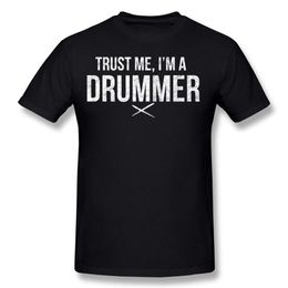 Hoge kwaliteit heren 100% katoenen stof Vertrouw me, ik ben een drummer T-shirt Heren ronde hals grijs T-shirt met korte mouwen groot formaat op maat T-S332w