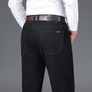 Jeans noirs pour hommes de haute qualité lâche les pantalons de jean thermique plus droits