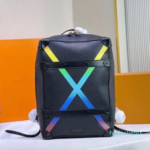 Hoge kwaliteit heren zwart lederen rugzak Luxurys designer knapsack met kleur x criss-cross decorate schooltas satchel back pack bagage