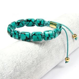 Pulsera para hombre de alta calidad, pulseras de macramé de cuero Real Stingray cuadradas de howlita con cuentas de piedra plana de howlita hechas a mano de 10x10mm