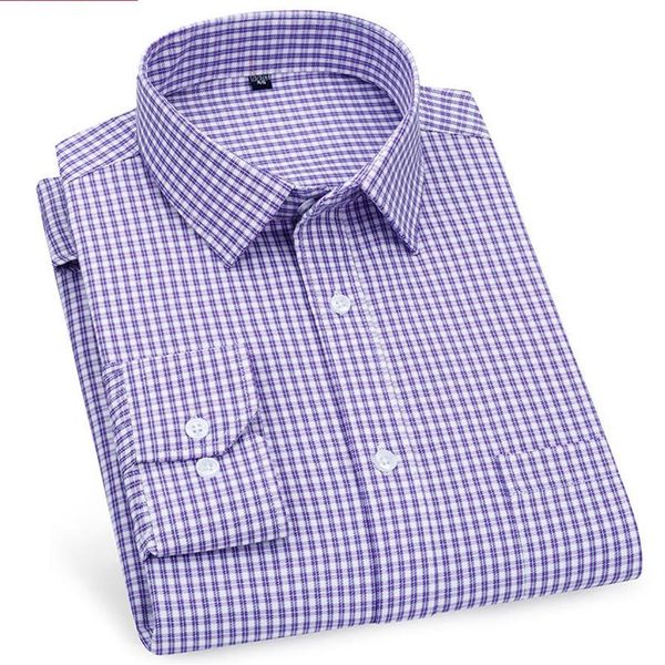 Camisa de manga larga informal de negocios para hombre de alta calidad con rayas clásicas a cuadros camisas de vestir sociales para hombre púrpura azul barato 303c