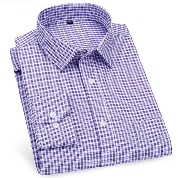 Camisa de manga larga informal de negocios para hombre de alta calidad con rayas clásicas a cuadros camisas de vestir sociales para hombre púrpura azul barato 2509