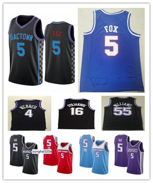 Basketball de haute qualité Mens City Deaaron 5 Fox Jersey Retro Chris 4 Webber 55 Williams Peja 16 Stojakovic 100% Cousue