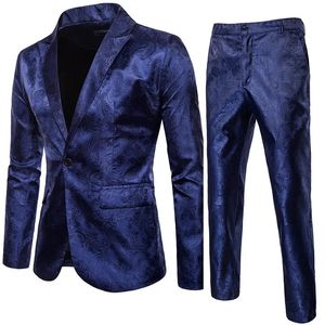 Ensemble de costumes Jacquard Classic Jacquard Mens Classic 2Pieces Blazerpants Luxury Fashion Business Slim Social Ball Tailcoat S-3XL240416