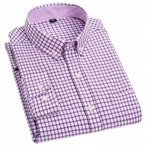 Haute qualité hommes Cott Oxford rayé simple poche plaquée Lg manches coupe régulière confortable décontracté chemise à col bout à bout s8O9 #