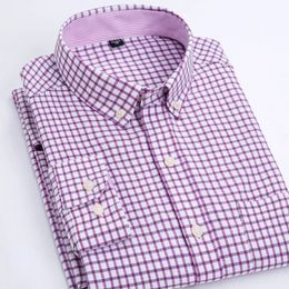 Hoge kwaliteit heren katoen Oxford gestreept single patch pocket lange mouw regularfit comfortabel casual overhemd met knoopkraag 240328