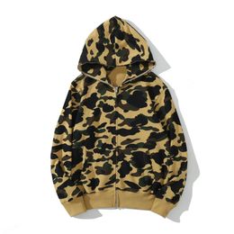 Top vervaardigde herenontwerper Hoodies Stylist Shark Hoodie Men Vrouwen Volledig Zip Harajuku Hoodie Jacket Color Grid Sweatshirt Fashion Tiger Gedrukte camouflage Hoodys 1-16