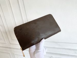 Hoge kwaliteit heren designer portemonnee zippy portefeuilles vrouwen bruine bloem witte raster portemonnee lederen brief mannen clutch geld portemonnees mode ontwerpers kaarthouder met doos