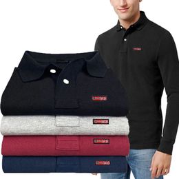 Haute qualité hommes automne 100% coton revers à manches longues POLO affaires décontracté broderie lettre haut simple S-5XL 240301