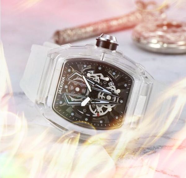 Haute qualité hommes creux montre transparente orologio di lusso quartz mouvement automatique montres en caoutchouc silicone ceinture hommes montres