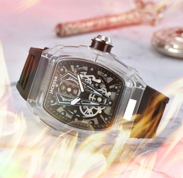 Montre transparente creuse pour hommes de haute qualité orologio di lusso quartz mouvement automatique ceinture en caoutchouc de silicone montres pour hommes cadeau de Noël préféré