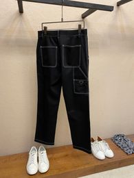 Jeans para hombre de alta calidad, líneas blancas de moda, diseño de costura, hermosos jeans rectos negros, marca de lujo, jeans de diseñador superior