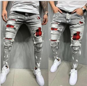 Hoogwaardige heren jeans verf gooien gaten mode jeans herenstijl 240424