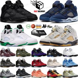 Avec Box Jump Man 5 Chaussures de basket-ball pour hommes 5s Black Cat Olive Navy Georgetown Aqua Unc Lucky Green Concord Racer Blue Raging Bull Fire Red Suede Sail Bourgogne Trainer