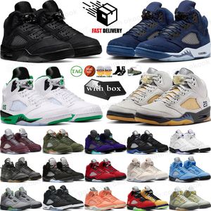 Avec Box Jump Man 5 Chaussures de basket-ball pour hommes 5s Black Cat Olive Navy Georgetown Aqua Unc Lucky Green Concord Racer Blue Raging Bull Fire Red Red Sail Sail Bourgogne Trainer